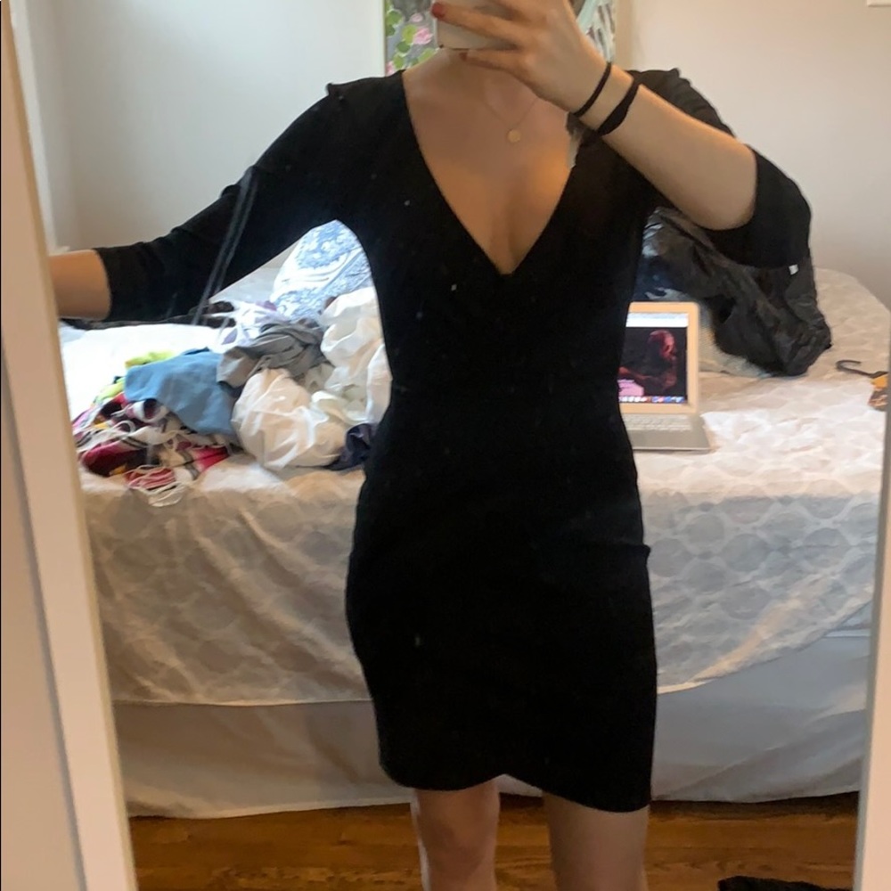 Lulus Classy Black V cut Dress